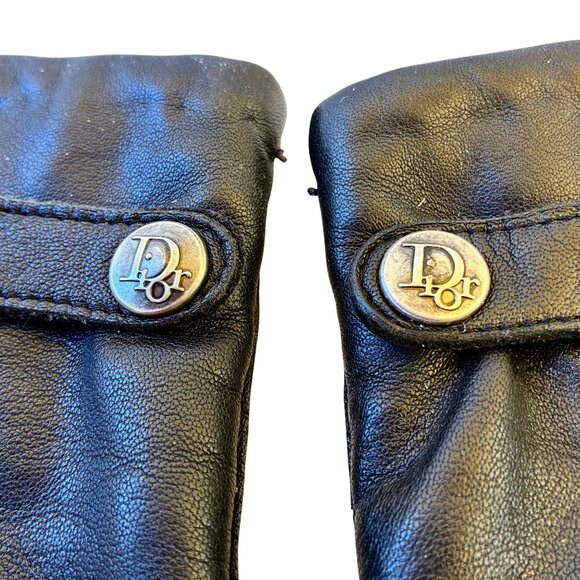 Chriistian Dior Vintage Hungary Black Leather Gloves Wool Lined Mens Medium - Picture 8 of 10